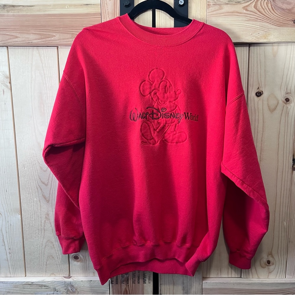Walt Disney World Vintage Red Large Mickey Mouse Embossed Sweatshirt Classic USA